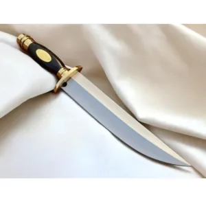 Beautiful Premium Quality J2 Steel Custom Handmade Antique Bowei Knife Handal Material Black Micarta Spindal Handal Brass Clip With Leather Sheath