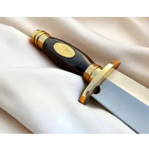 Beautiful Premium Quality J2 Steel Custom Handmade Antique Bowei Knife Handal Material Black Micarta Spindal Handal Brass Clip With Leather Sheath
