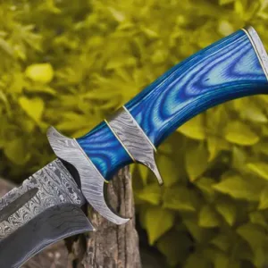 15" Handmade Damascus Steel Bowie Knife: Hunting, Survival Knife with Leather Sheath