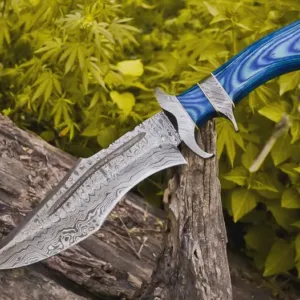 15" Handmade Damascus Steel Bowie Knife: Hunting, Survival Knife with Leather Sheath