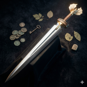 Handmade Mythical Winged Dagger - Custom Forged Fantasy Short Sword - Golden Wing Pommel Knife with Leather Grip - Unique Collectible Gift for Fantasy Lovers & Decor