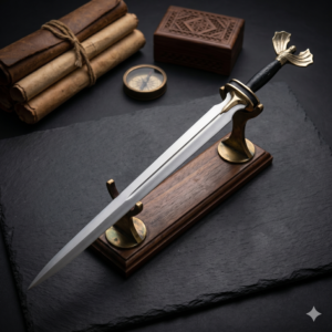 Handmade Elven Fantasy Dagger - Custom Forged High Carbon Steel Blade - Winged Brass Pommel & Black Handle - Premium Mythical Display Blade