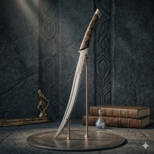 Handmade Elven Fantasy Dagger - Custom Forged Curved Blade Short Sword - Ornate Floral Engraved Handle & Blade - Mythical Collector's Knife for Home Decor & Fantasy Enthusiasts