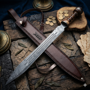 Handmade Roman Pugio Short Sword - Custom Forged Damascus Steel Dagger - Premium Rosewood Handle with Leather Scabbard - Authentic Historical Collector’s Weapon