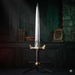 Hand-Forged Celestial Guardian Steel Sword - High Carbon Polished Blade with Sun-Star Guard - Ivory-Inlaid Brass Hilt - Premium Collector's Fantasy Weapon