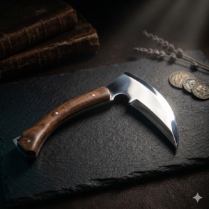 Hand-Forged Reaper’s Fantasy Scythe - High Carbon Steel Curved Blade with Ornate Silver Guard - Tactical Textured Grip - Premium Collector’s Gothic Display Weapon