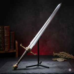 Hand-Forged Gothic Fantasy Steel Sword - High Carbon Polished Needle-Point Blade - Ornate Skeletal Silver Guard & Ribbed Grip - Premium Collector’s Masterpiece