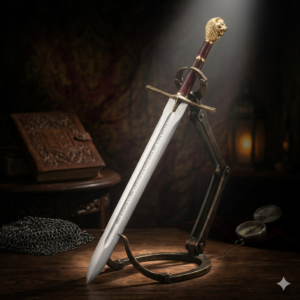Premium Royal Lionheart Ceremonial Sword - Inscribed High-Carbon Steel Blade with Fuller - Ornate Golden Lion Head Pommel & Medieval Crossguard