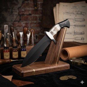 Elite Tactical Sub-Hilt Bowie Knife - Matte Black High-Carbon Steel Blade - Premium Stag Antler & Buffalo Horn Handle